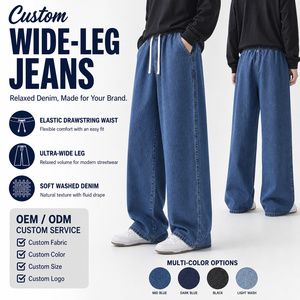 <span class=keywords><strong>Jeans</strong></span> Larghi da Uomo <span class=keywords><strong>con</strong></span> <span class=keywords><strong>Elastico</strong></span> <span class=keywords><strong>in</strong></span> <span class=keywords><strong>Vita</strong></span> e Coulisse, Lavaggio Scuro, Gamba Larga, Vestibilità Comoda, Stile Streetwear, Produttore Private Label - Product Image 2