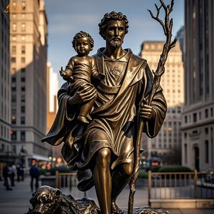 Chiesa decorazione esterna in ottone Cast a grandezza naturale tenendo il ramo e cullando i viaggiatori di gesus patrono san san <span class=keywords><strong>Christopher</strong></span> statua di bronzo - Product Image 2