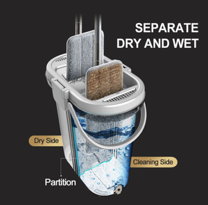 Mopa Plana Giratoria 360 Grados con Cubo, Juego <span class=keywords><strong>de</strong></span> Mopa <span class=keywords><strong>de</strong></span> Microfibra Ecológica para Limpieza en Seco y Húmedo con 2 Cabezales, Venta Caliente <span class=keywords><strong>de</strong></span> Fábrica - Product Image 2