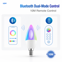   Lampe à bougie intelligente RGBW double mode 5W 270lm LED E14/E27 AC85-265V 120 °   Lumière décorative Beam CRI 90 avec contrôle par application 10M
