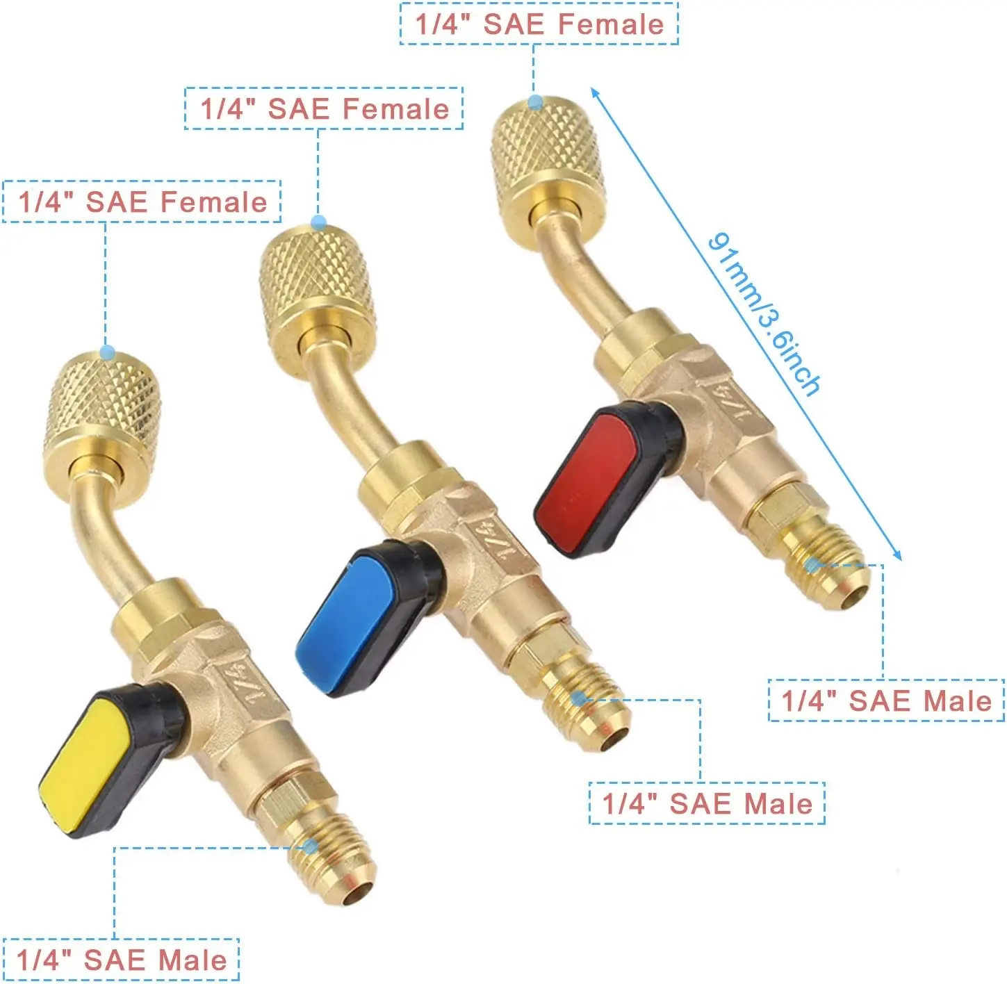 1/4 "SAE Messing Kugel hahn abgewinkelt Kompakt Absperr kugel hahn R410A R134A Adapter zum Laden des Schlauchs AC Kältemittel werkzeug