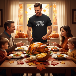 T-shirt Gravy Boat Captain, design amusant pour Thanksgiving, en coton noir, unisexe pour adultes - Product Image 3