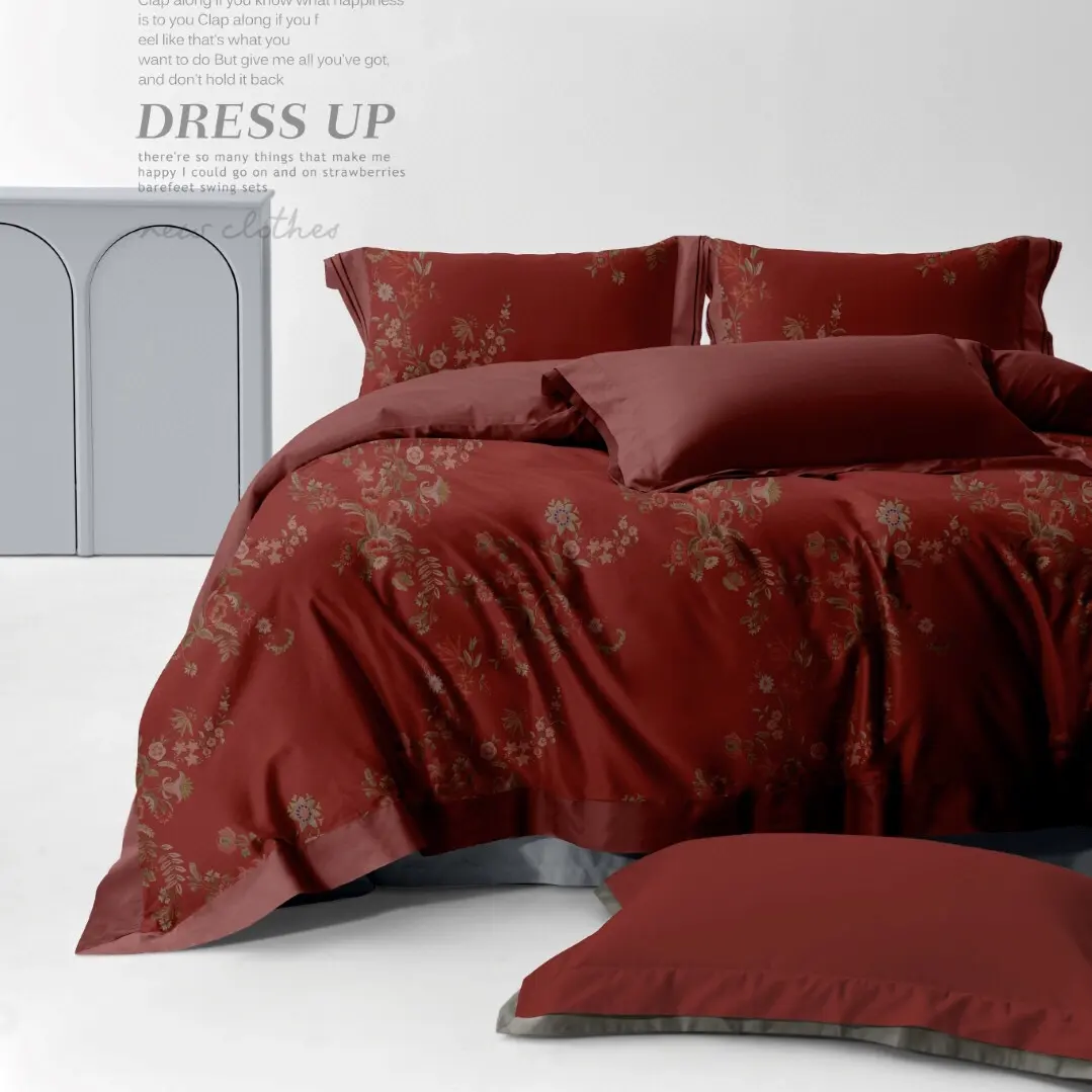 Luxury 100% cotton digital printing duvet cover red pillowcases king size bedding set supplier