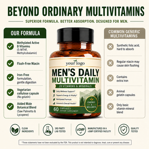 Complément alimentaire quotidien pour hommes ODM, 20 vitamines et minéraux, soutien énergétique, concentration et bien-être, sans fer, multivitamines quotidiennes en capsules pour hommes - Product Image 2