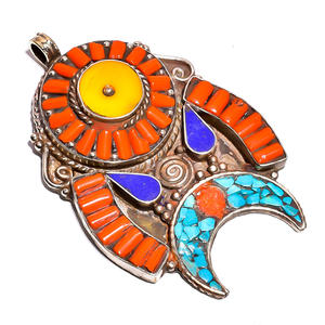 Colgante de piedras preciosas de Coral, turquesa Natural, joyería de plata tibetana, joyería Nepali, TP23 - Product Image 2