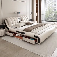 Lit doux inclinable réglable en bois blanc crème pour deux enfants avec grand lit d'appoint, design moderne assemblé