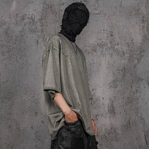 Magliette vuote da uomo oversize con finitura lavata grigio 100% Top in cotone con scollo <span class=keywords><strong>Vintage</strong></span> Look Casual quotidiano e durevole confortevole - Product Image 4