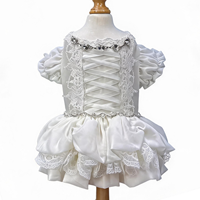 Robe de Mariage pour Chien en Satin Blanc de Luxe, Confortable, avec Dentelle et Strass Élégants, Style Corset Ajustable, Vente en Gros