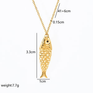 卸売人気ネックレス ジュエリー 新デザイナースタイル ステンレス製 防水 ブラックダイヤモンド フィッシュペンダントネックレス - Product Image 5