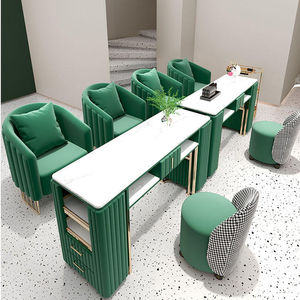 โต๊ะทำเล็บสีขาวทองทันสมัย โต๊ะเดี่ยวสำหรับทำเล็บมือ สถานีทำงานร้านเสริมสวย พร้อมลิ้นชักเก็บของสำหรับร้านทำเล็บ - Product Image 4