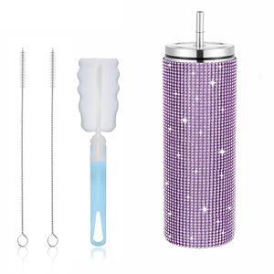 20oz 570ml stainless steel cup with lid With straw Diamond-encrusted <b>Glittering</b> Vacuum double wall stainless steel cup - Product Image 5