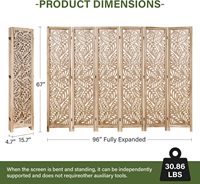 Paravent décoratif en bois sculpté - Panneau de séparation pliable, naturel
