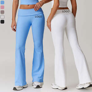 Leggings da donna con logo personalizzato a vita alta con costine Fitness a gamba larga da donna in pizzo con cintura per - Product Image 6