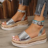 Nouvelles sandales compensées à plateforme grande taille pour femme en cuir PU, style mode estival