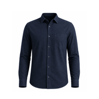 Kemeja Pria Biru Polos Kancing Depan Lengan Panjang Bahan Katun Poplin Smart Casual Saku Dada Musim Gugur