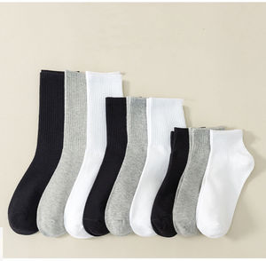 Men's Solid Color Crew <b>Socks</b> 100% Cotton Knitted Breathable Daily Wear Autumn Style <b>Black</b> - Product Image 2