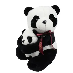 D644 Panda Mom and Baby Panda Stuffed Plush Toys 10" Black White Animal Plush Giant Panda