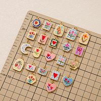 Pendentif coloré en laiton plaqué or, accessoires de collier DIY pour femmes et enfants, fleur de naissance carrée