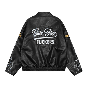 جاكيت سباق عالي الجودة عصري بشعار مخصص جاكيت دراجات نارية من الجلد المطرز الثقيل للرجال - Product Image 3