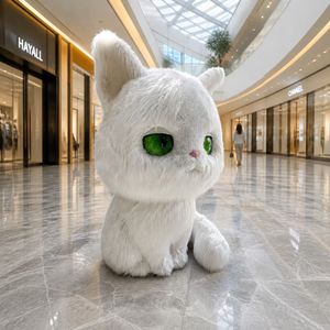Escultura de Fibra de Vidrio, Estatua de Gato <span class=keywords><strong>Blanco</strong></span> Gigante y Esponjoso, <span class=keywords><strong>Arte</strong></span> Animal Grande Personalizado de FRP para Decoración de Jardines y Centros Comerciales - Product Image 1