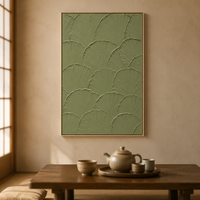 Peinture murale sur toile à texture épaisse, style Art Déco, peinte à la main, motif coquillages abstraits 3D verts, texture lourde en relief, vente chaude