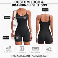 Combinaison de sport côtelée pour femme avec bretelles spaghetti, résistante aux squats, effet ventre plat et rehaussement des fesses, bretelles réglables, personnalisable avec étiquettes