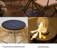 Nouvelle lampe de table LED solaire pour extérieur, éclairage de cour et de maison, veilleuse rechargeable, ambiance patio et balcon, en rotin tressé