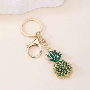 <b>Cute</b> Pineapple Shape Zinc Alloy Keychain Carabiner Irregular Fashion Accessory Green Yellow Crystal Design - Product Image 1