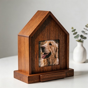Urne funéraire pour animaux de compagnie en forme de maison, en bois de noyer, avec fenêtre photo et logo personnalisé, pour cendres de chien, souvenir commémoratif, objet de collection - Product Image 1