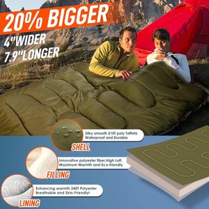 <span class=keywords><strong>Sac</strong></span> <span class=keywords><strong>de</strong></span> <span class=keywords><strong>couchage</strong></span> <span class=keywords><strong>double</strong></span> pour 2 personnes, imperméable, chaud, grande taille, pour le camping, la randonnée, les voyages en plein air - Product Image 4