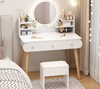 Nordique Simple lumière chambre meubles coiffeuse ensemble fille maquillage Table avec LED miroir armoire commode