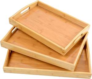 Bandeja de Madera de Bambú para Cocina con Asas, Bandeja de Almacenamiento, Ideal para Cenas, Fiestas, Cafeterías, Desayunos - Product Image 2