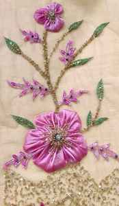 Fine Beaded Lace <b>Fabric</b> with Thread Work and <b>Sequins</b> Perfect for Lehenga Decorations and Indian Bridal Wear - Product Image 3