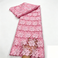 5 Yards de dentelle nigériane jaune à motifs floraux ou dentelle soluble dans l'eau dorée, tissu de dentelle Sinya de luxe avec pierres de diamant dorées, dentelle en organza et mousseline
