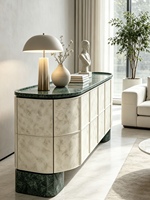 Aparador Geométrico Moderno de Mármol, Mueble Buffet de Piedra Natural de Lujo, Credenza Curva Personalizada para Comedor y Sala de Estar