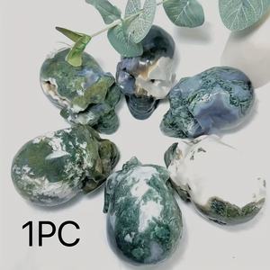 Venta al por Mayor de Calaveras de Ágata Musgosa de Estilo Bohemio, Talladas en Piedra de Cristal para Decoración del Hogar y Regalos Navideños Únicos - Product Image 3
