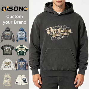 <span class=keywords><strong>Felpa</strong></span> con Cappuccio Personalizzata Effetto Acid Wash da Fabbrica di Abbigliamento su Misura, Grafica Gotica Vintage con Lettere, <span class=keywords><strong>Grigio</strong></span> <span class=keywords><strong>Scuro</strong></span>, Pullover da Uomo - Product Image 1