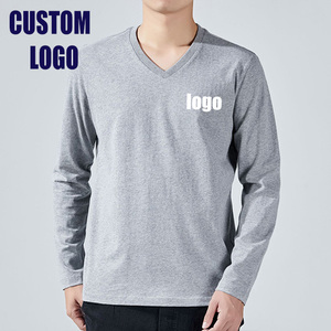 Camiseta informal de algodón con cuello en V, manga larga, lisa, personalizable con el logotipo de tu marca, camiseta para hombre, venta al por mayor, impresión de camisetas para hombre - Product Image 3