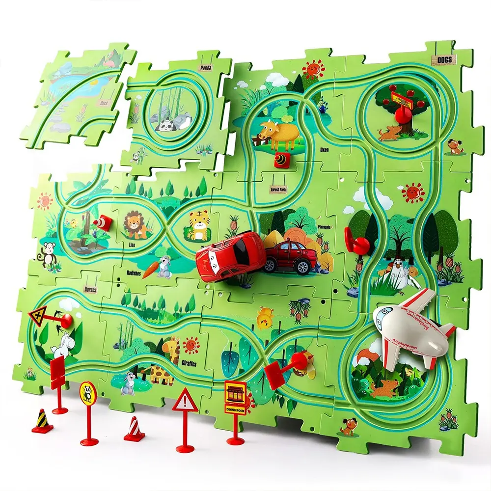 25 pezzi di assemblaggio educativo Puzzle pista da corsa elettrica Set di giochi per auto con veicoli per camion