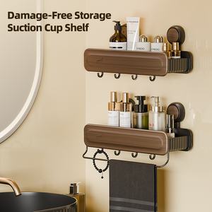 رف حائط بتصميم عتيق مع كأس شفط للحمام والمطبخ، منظم تخزين مثبت على الحائط - Product Image 1