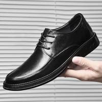 Chaussures basses pour hommes en cuir véritable, décontractées et élégantes, respirantes, antidérapantes, à lacets, noires, pour le printemps et l'hiver, idéales pour les mariages