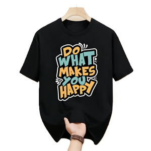 T-shirt con citazione ispiratrice '<span class=keywords><strong>Do</strong></span> <span class=keywords><strong>What</strong></span> Makes <span class=keywords><strong>You</strong></span> Happy', maglietta motivazionale con grafica artistica, t-shirt oversize in cotone a maniche corte, streetwear, top casual. - Product Image 3