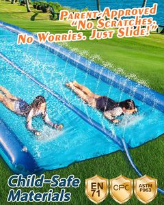 Tobogán Acuático Doble Azul con Aspersor y Protección de Doble Línea para Niños y Adultos, Diversión en el Patio Trasero - Product Image 4