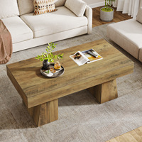 Table basse de ferme, tables centrales rectangulaires en bois de 47 pouces avec base épaisse, meubles de thé à cocktail bas modernes