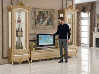 Meuble TV moderne minimaliste en bois blanc avec bande LED et étagères à éclairage réglable en couleur, mobilier pour la maison