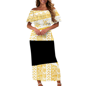 1MOQ Drop Shipping <span class=keywords><strong>Marquesan</strong></span> tatuaje diseño personalizado Moda Casual mujer manga corta fuera del hombro Puletasi vestidos - Product Image 5