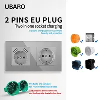Interrupteur tactile en verre trempé gris standard EU avec prise Usb C, interrupteur mural 220V marche/arrêt, boîte à fond circulaire double sortie