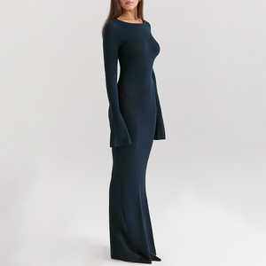 Robe longue en tricot soyeux bleu nuit élégant OEM pour femmes Robe formelle fluide sans manches - Product Image 4