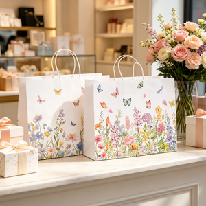 Sacs d'emballage en papier kraft de luxe à grande capacité, imprimés de fleurs et sur le thème de Noël, pour la promotion de vêtements en gros - Product Image 4
