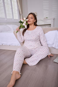 Pyjamas décontractés à fleurs pour femmes européennes et américaines-Automne-Hiver-Pantalons à manches longues-Grandes tailles <span class=keywords><strong>Homewear</strong></span> - Product Image 6